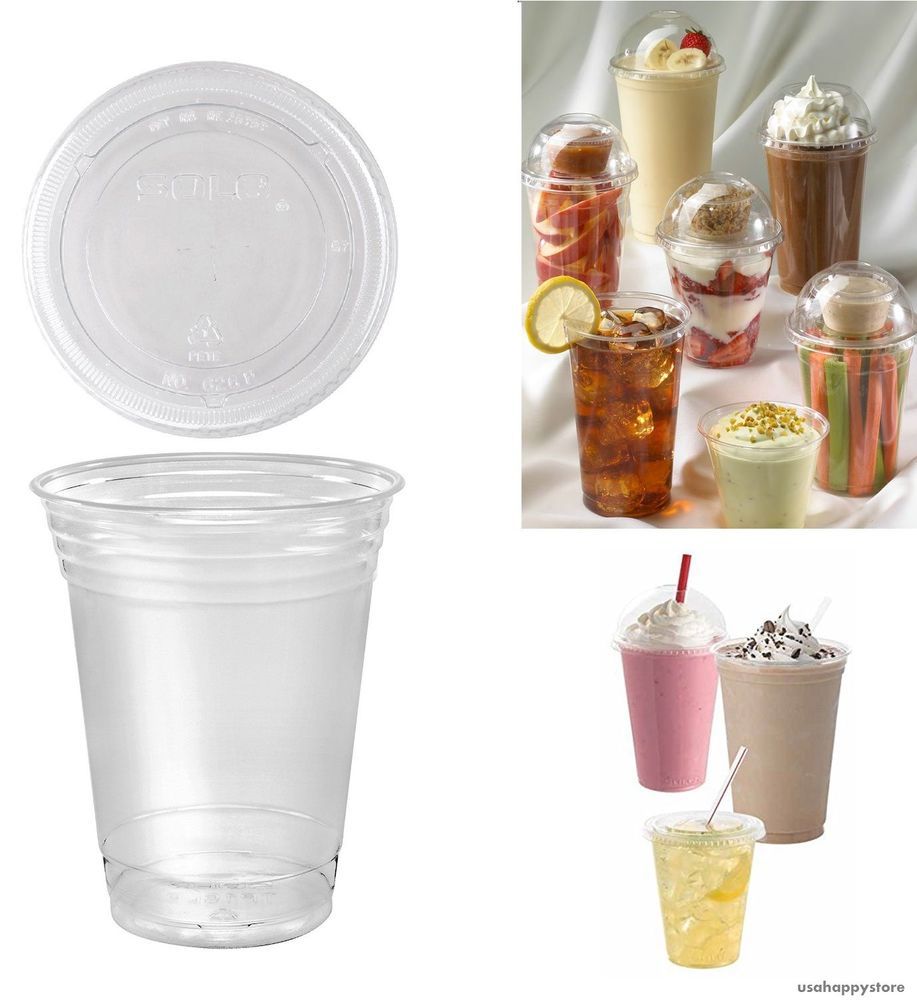 100 Clear Plastic Cups With Lids 16 Oz Coffee Tea Boba Smoothie Party ...