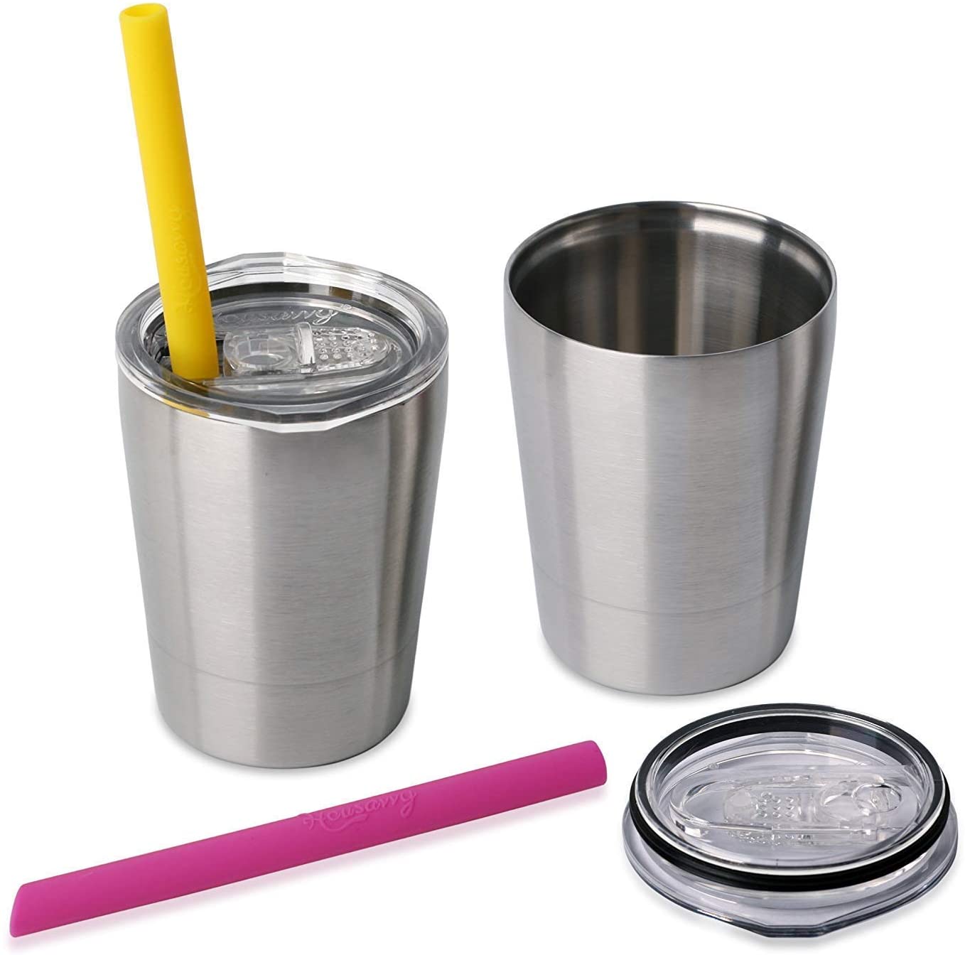 2 Pack Kids Stainless Steel Cups with Lids and Straws Double Wall ...