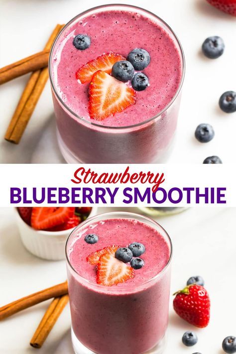 A simple, healthy Strawberry Blueberry Smoothie made with ...