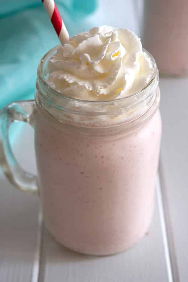 A strawberry milkshake WITHOUT ice cream! Just blend m ...