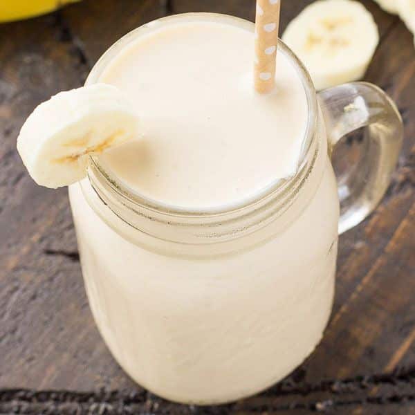 Banana Smoothie Recipe made with bananas, almond milk, yogurt.