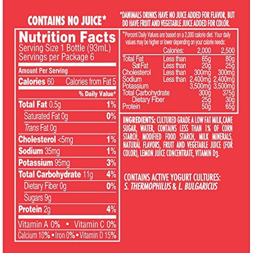 Danimals Smoothie Nutrition Label