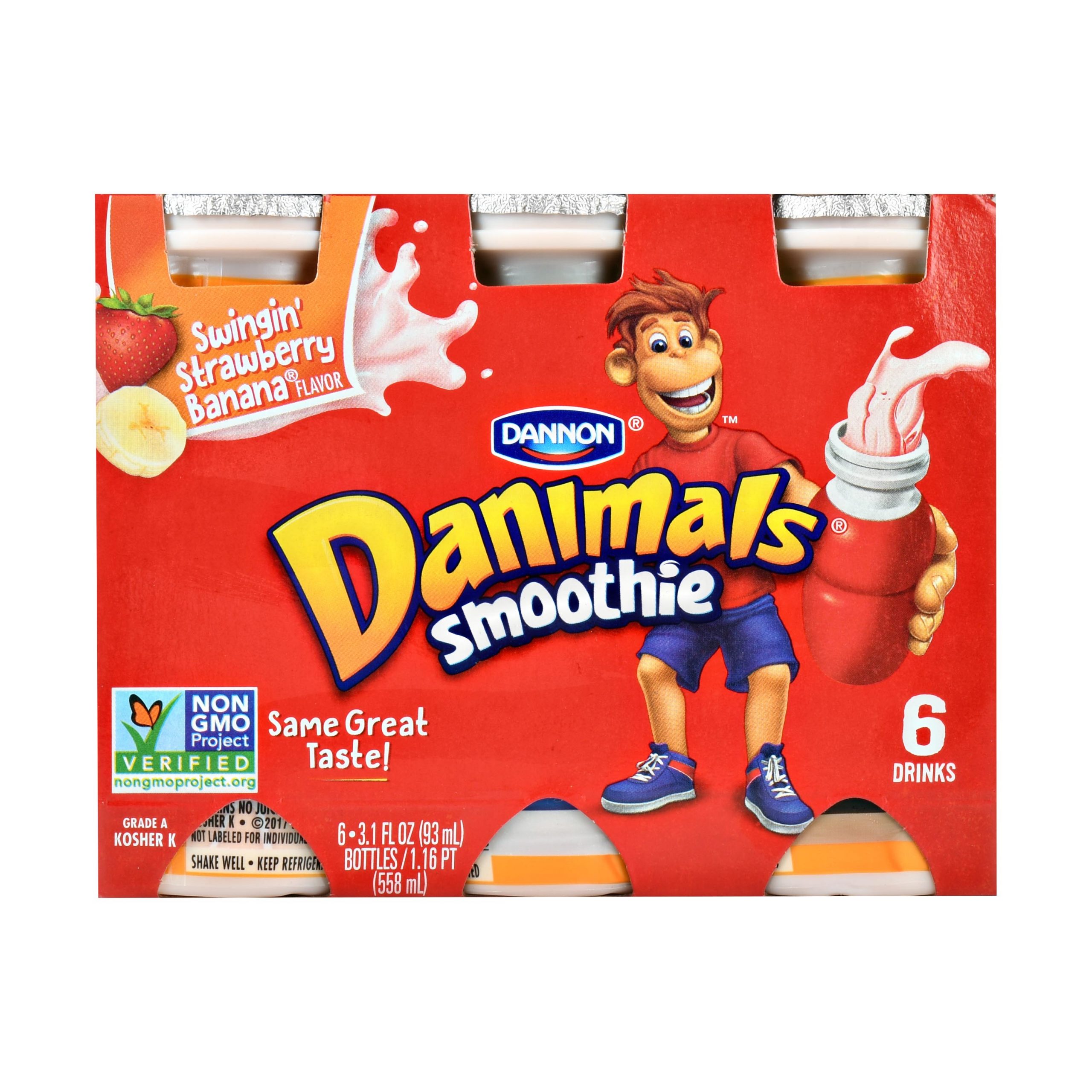 Dannon Danimals Yogurt Smoothie, Swingin Strawberry Banana, 6 x 3.1 Oz ...