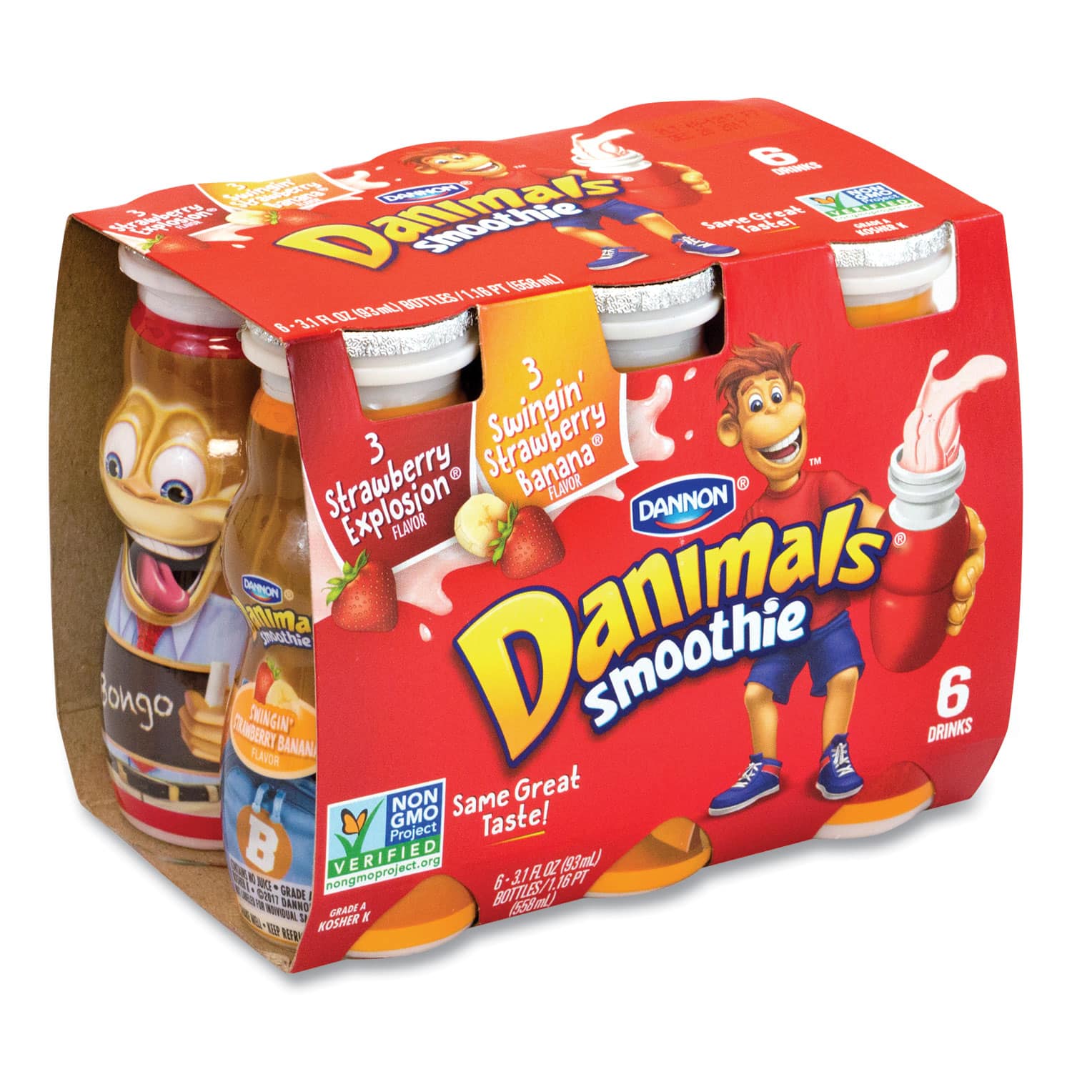 DANNONÂ® Danimals Smoothies, Assorted Flavors, 3.1 oz Bottle, 6/Box, 6 ...