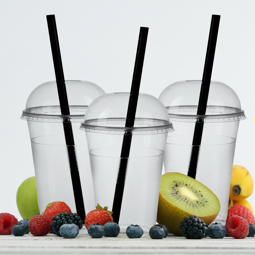 Disposable Smoothie Cups &  Domed Lids Clear Plastic Party ...
