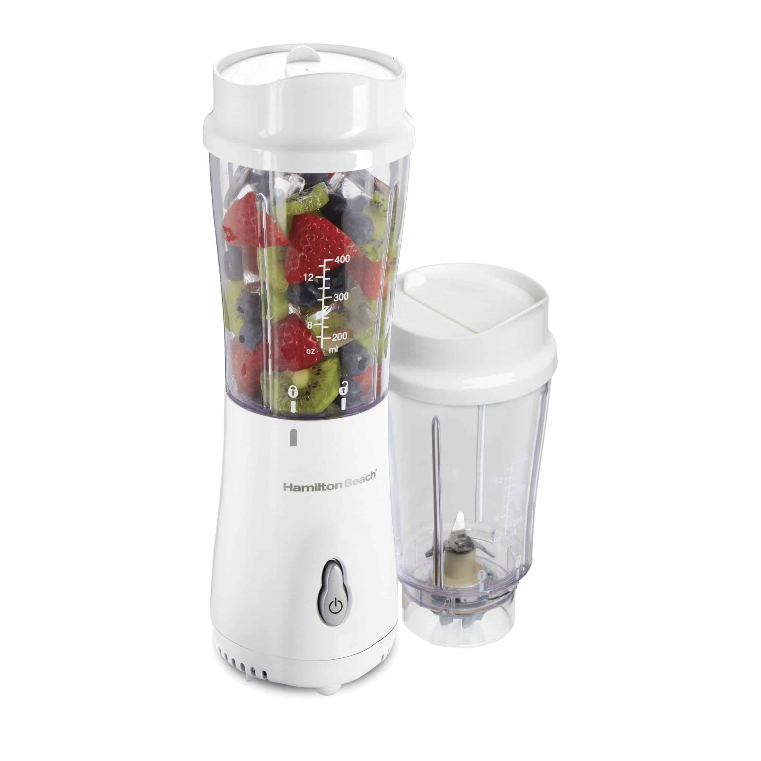 Hamilton Beach Smoothie Blender with 2 Travel Jars and 2 Lids, White ...