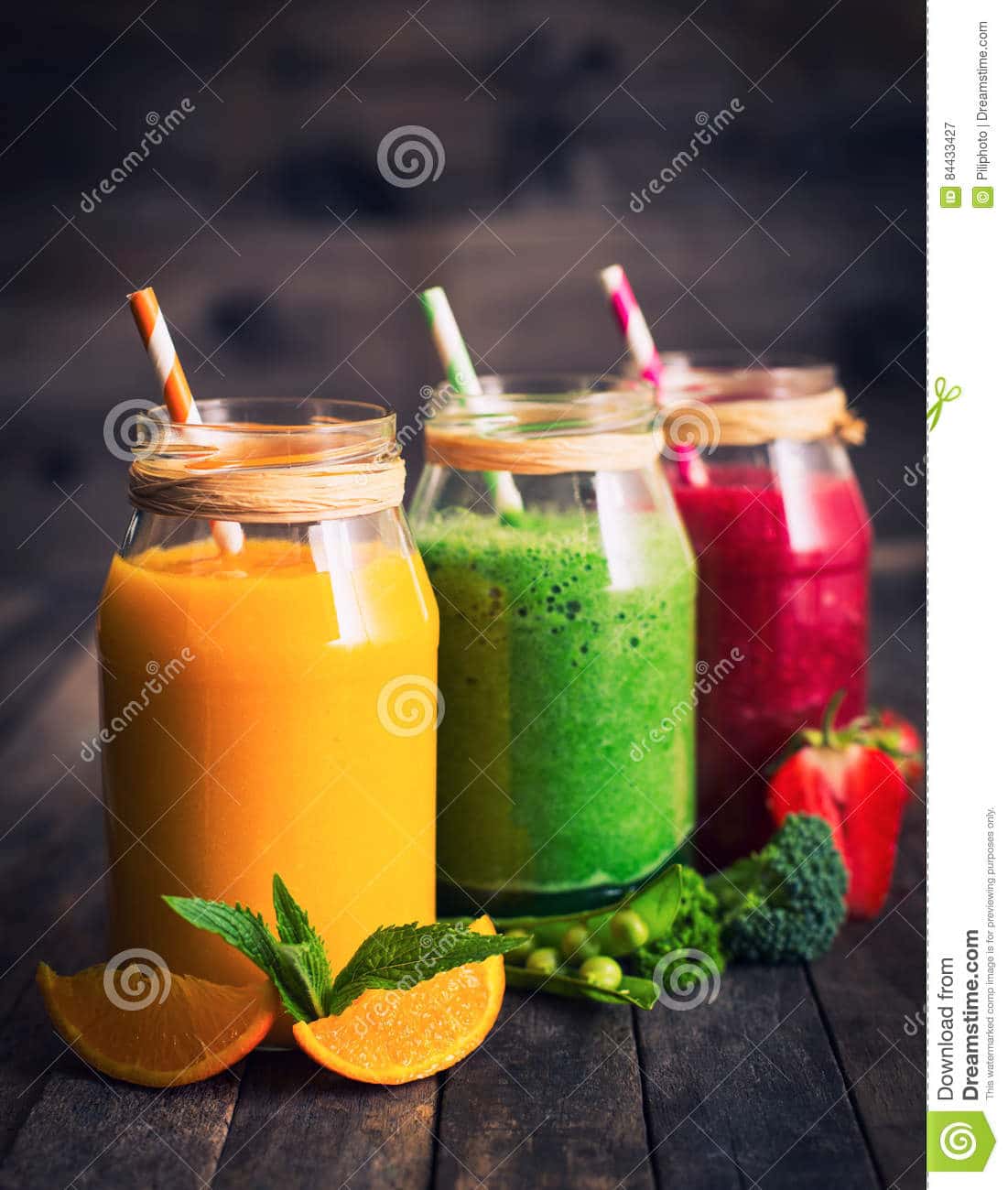 Healthy Fruit and Vegetable Smoothies Stock Image