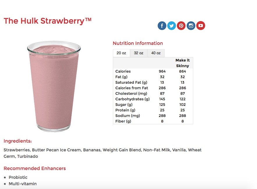 Smoothie King Strawberry Hulk Nutrition Facts