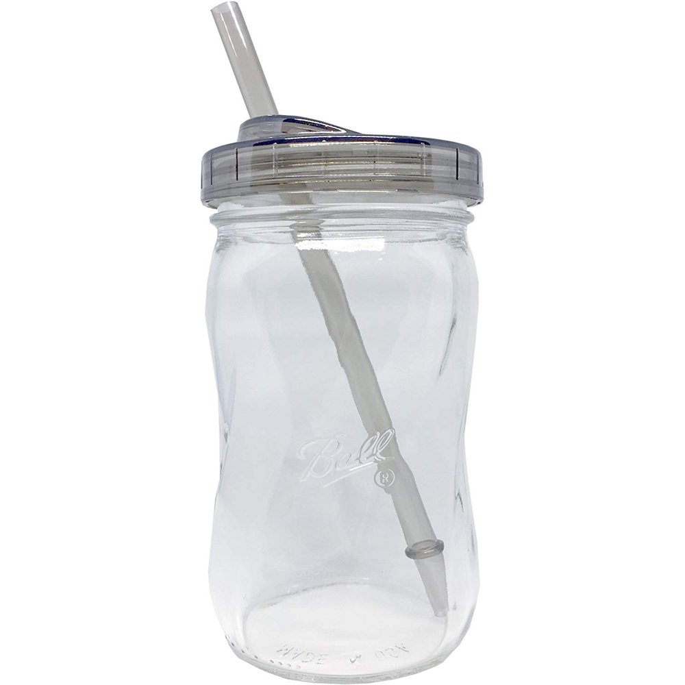 Reusable Smoothie Cup with Straw and Lid Wide Mouth Glass Mason ...