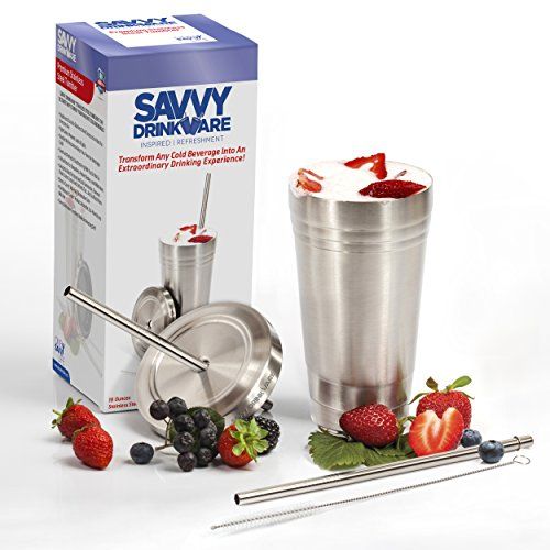 Stainless Steel Smoothie Cup w/ Lid and Straw BONUS Straw &  Cleaning ...
