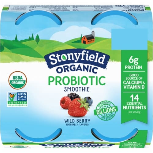 Stonyfield Organic Wild Berry Probiotic Smoothie, 4 ct / 6 fl oz ...