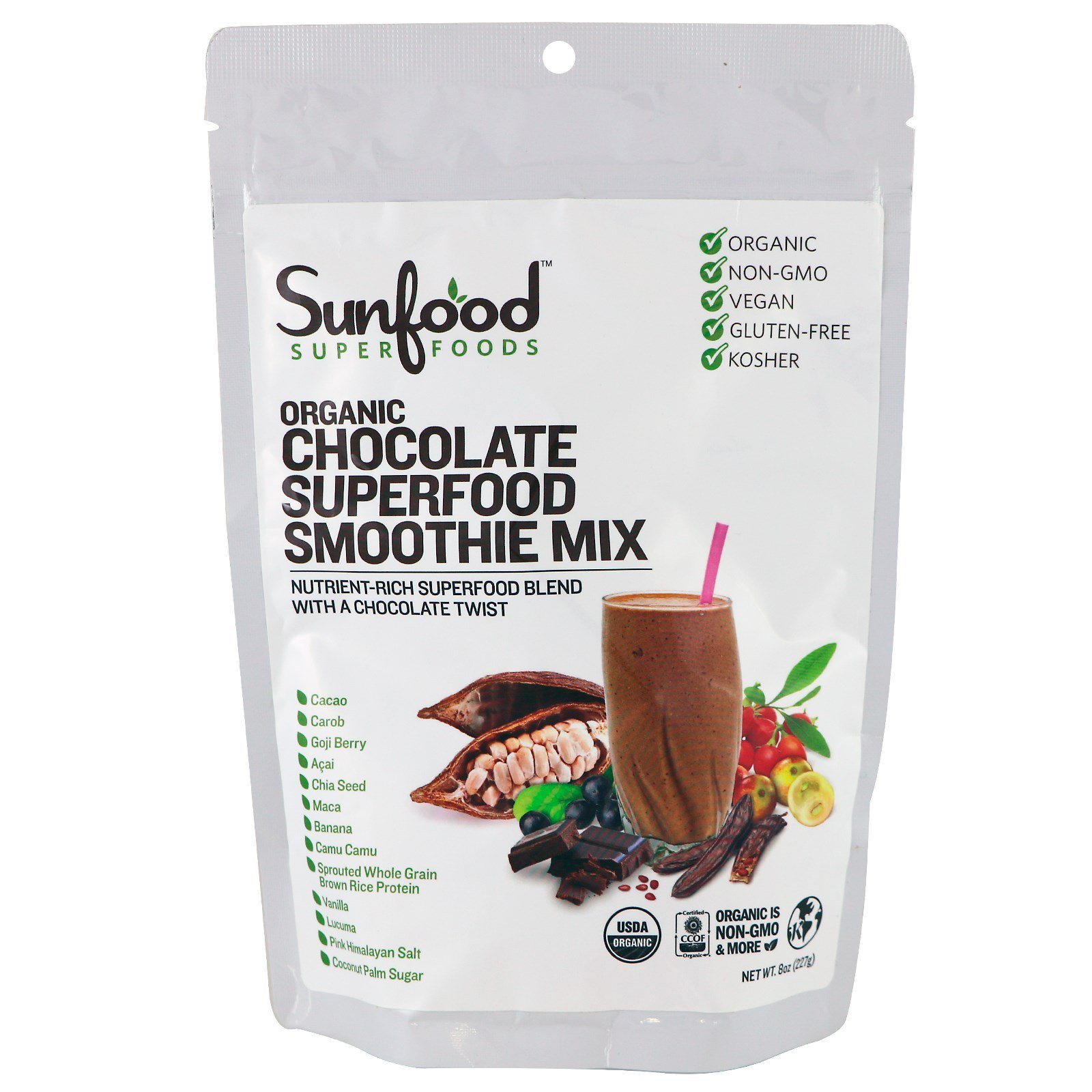 Sunfood, Organic Chocolate Superfood Smoothie Mix, 8 oz ...