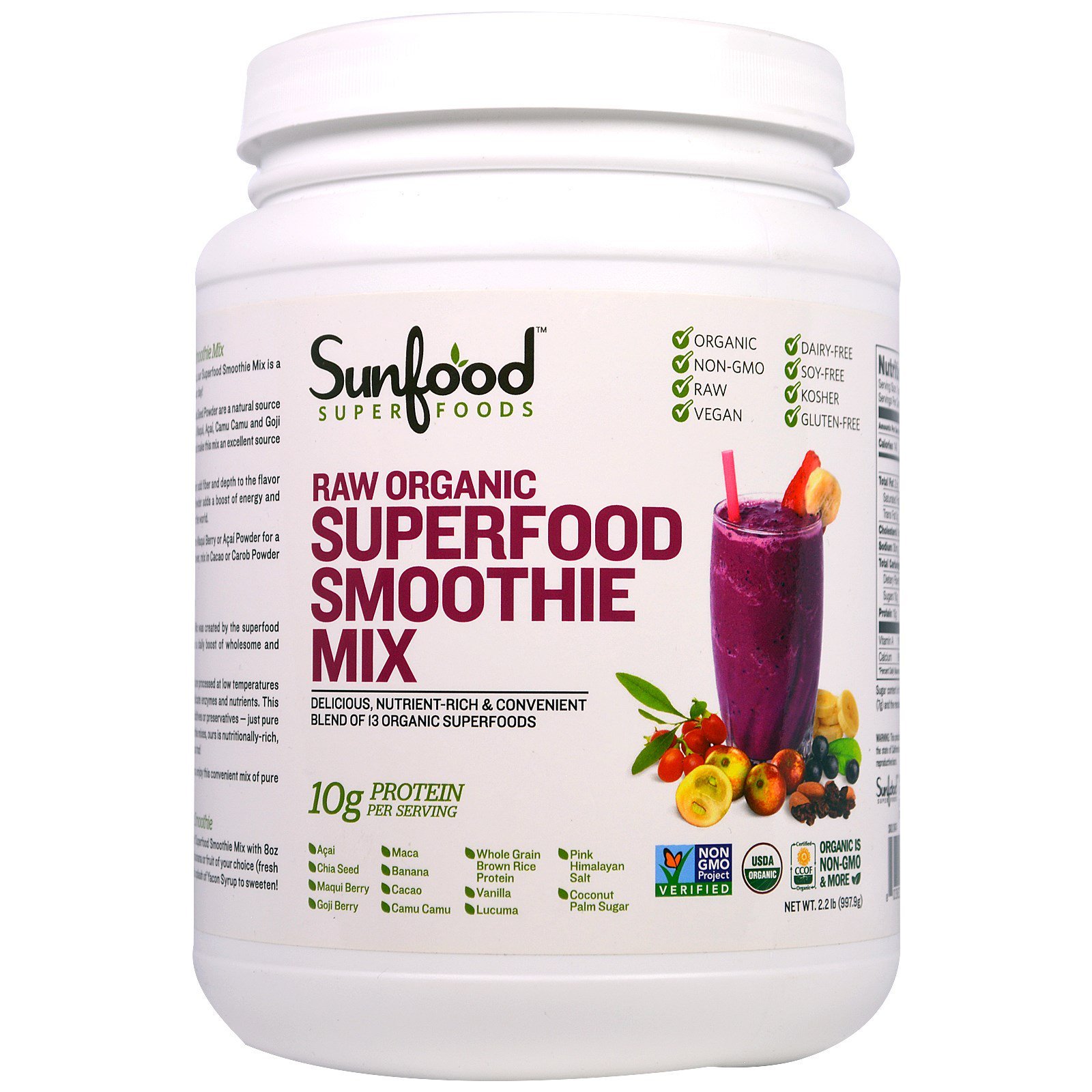 Sunfood, Raw Organic, Superfood, Smoothie Mix Powder, 2.2 lb (997.9 g ...