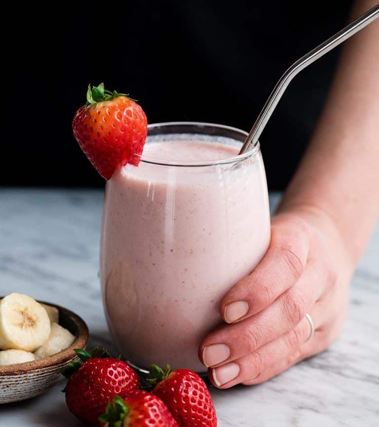 The BEST strawberry banana smoothie recipe ever! It