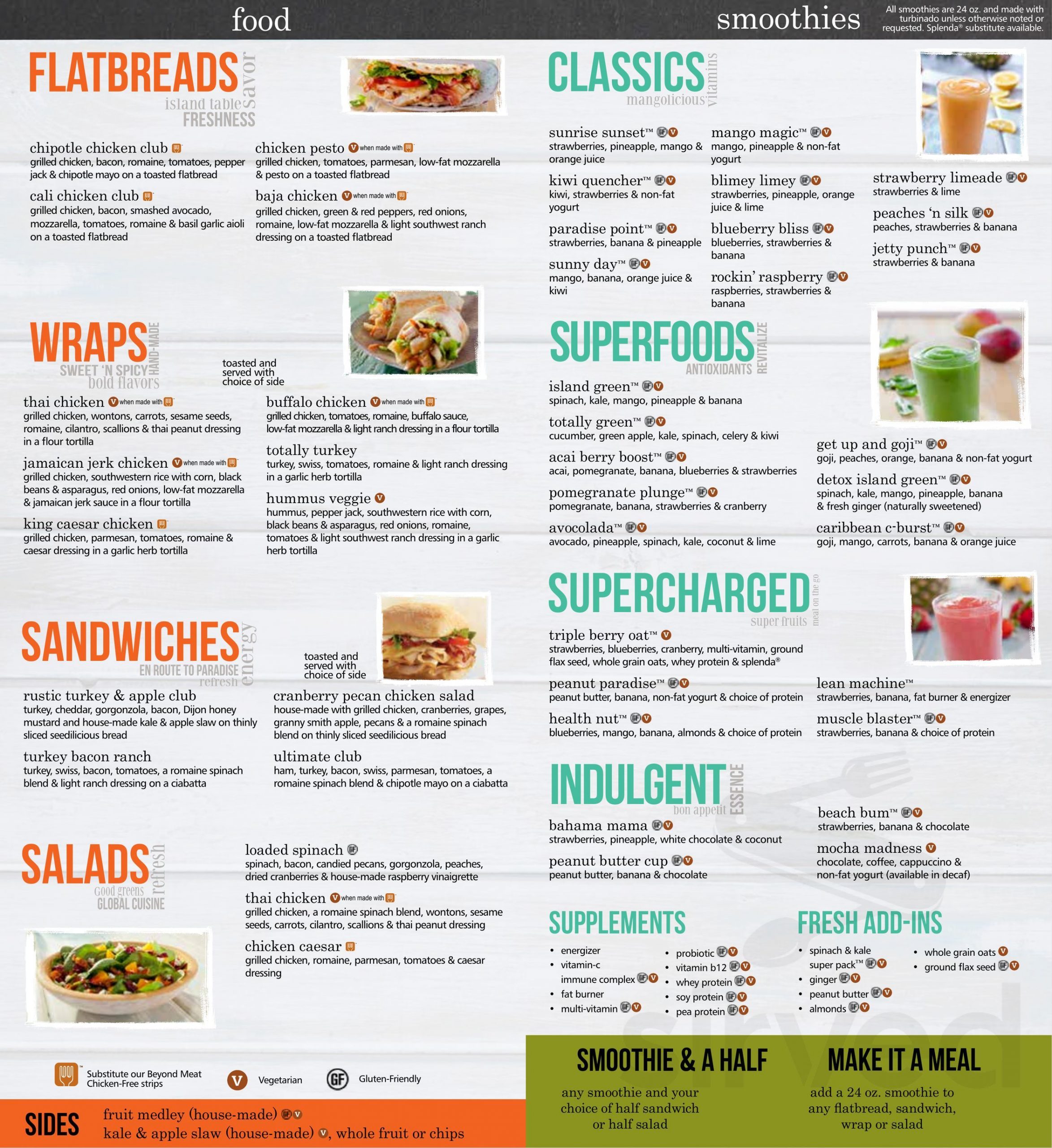 Tropical Smoothie Cafe menu in Plantation, Florida, USA