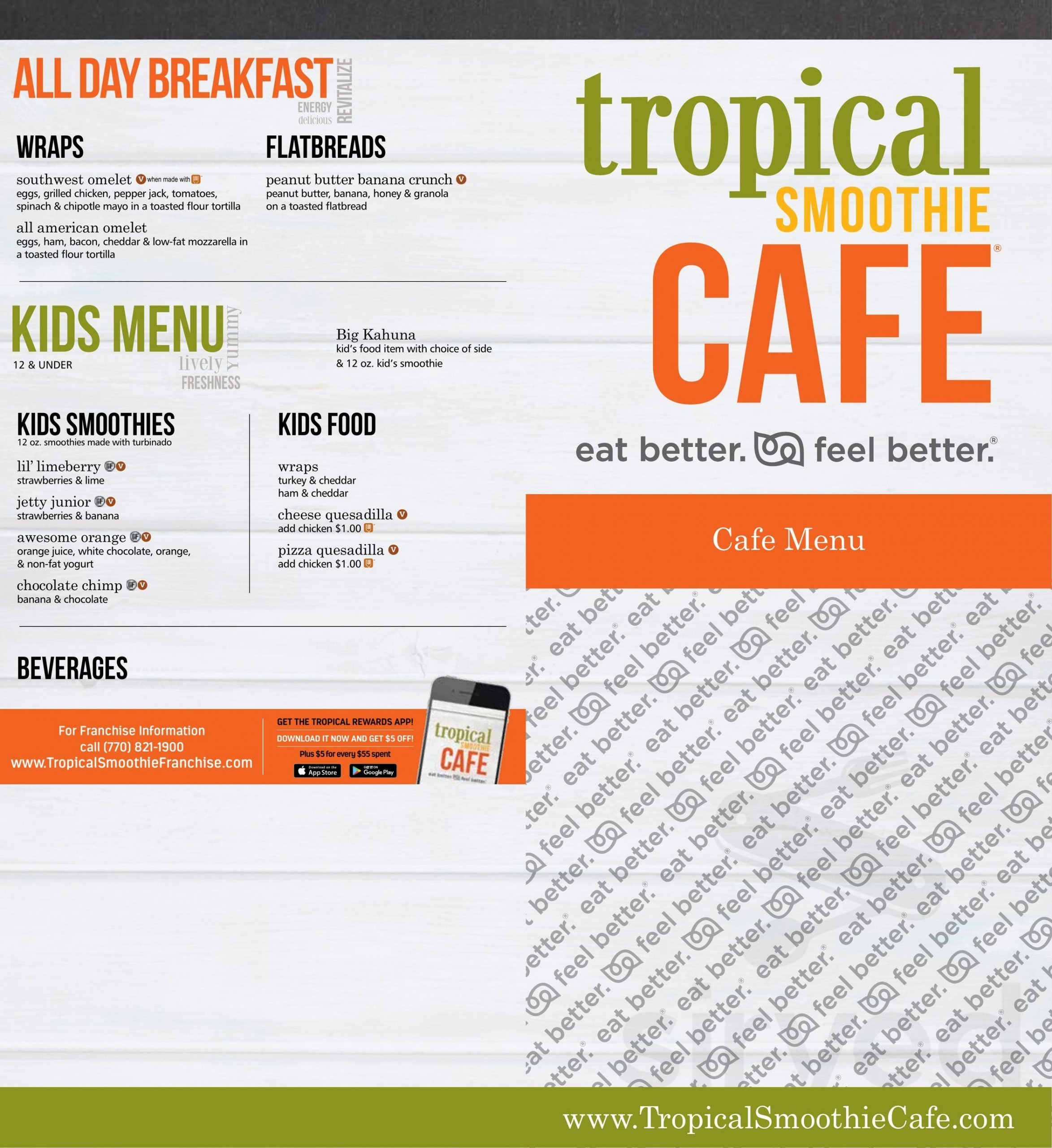 Tropical Smoothie Cafe menu in Tulsa, Oklahoma, USA