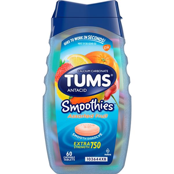 Tums Smoothies Extra Strength 750 Assorted Fruit Chewable ...