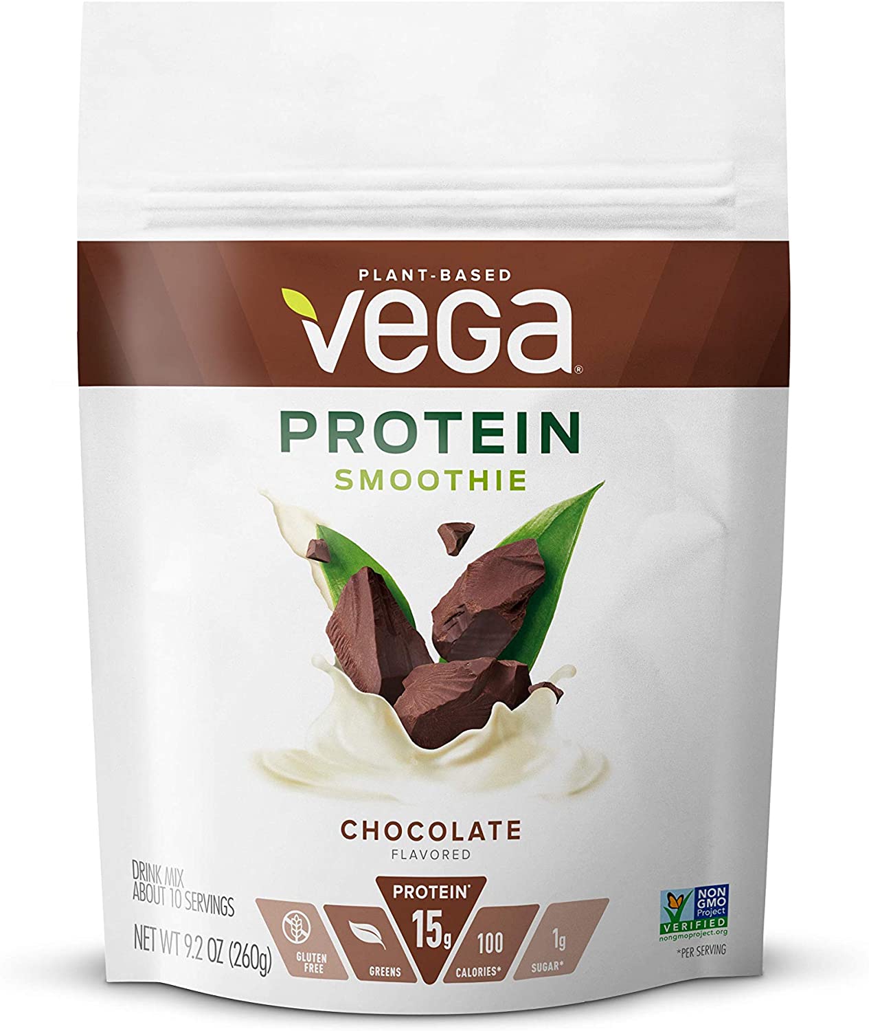 Vega Protein Smoothie, Chocolate, 10 Servings, 9.2 oz Pouch, Plant ...